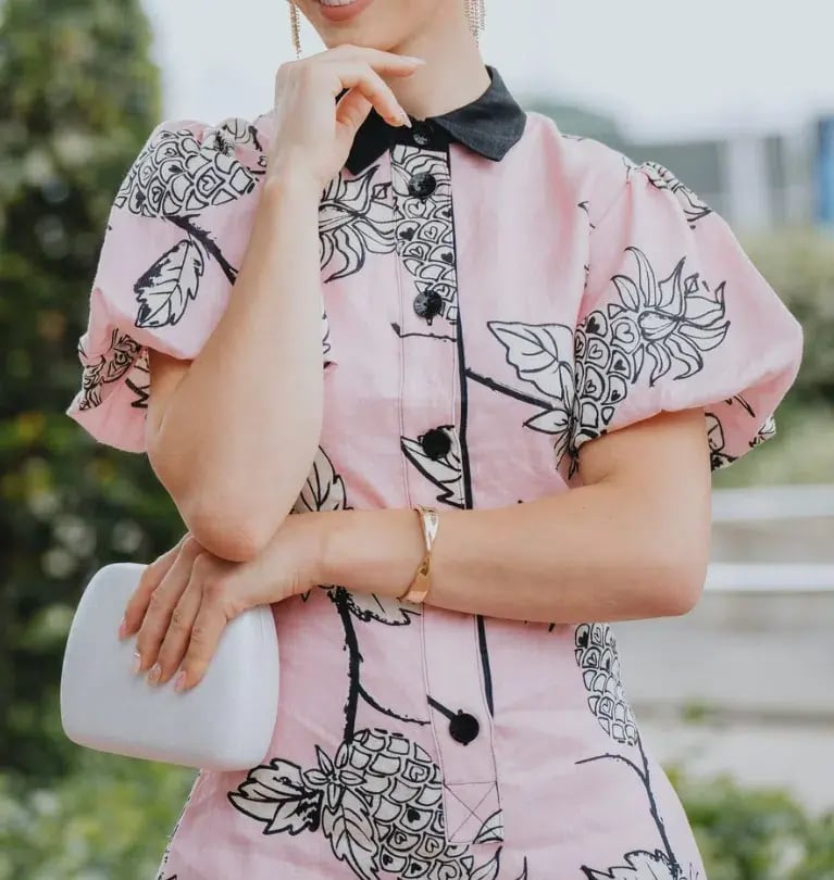 Leo Lin Pina Short Dress Printed Linen Mini Dress Pink Size AU 10 photo 4