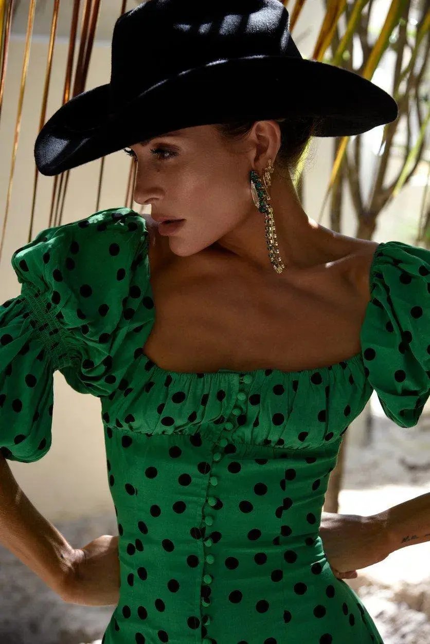 Rat & Boa Noelle Mini Dress Green Polka Dot Print Size Small/ AU 8 photo 2