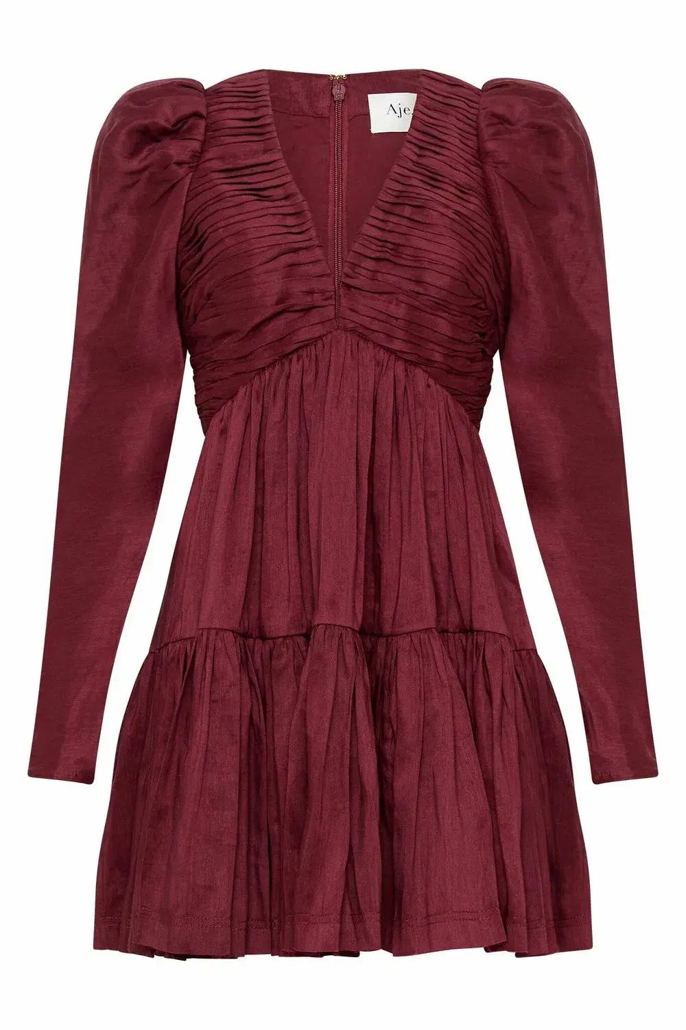 Aje Impasto Ruched Mini Dress Burgundy Size 8 photo 4