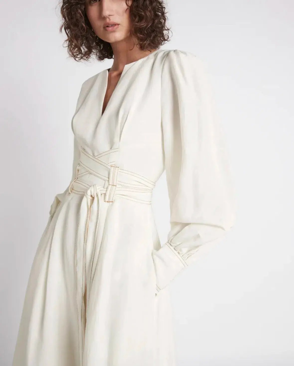 Aje Radiance Belted Midi Dress in Ivory Size AU 6 photo 3