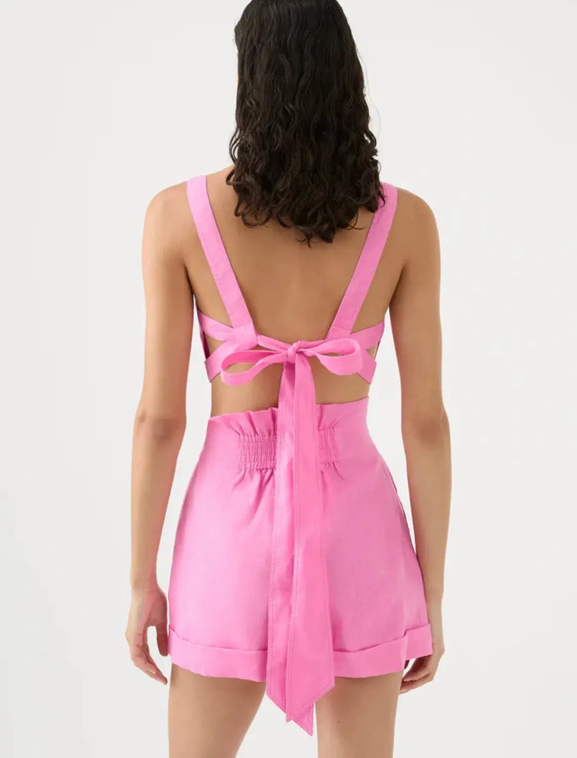 Aje Paper Bag Shorts & Tie Back Top Two Piece Set in Pink Size 6 photo 4