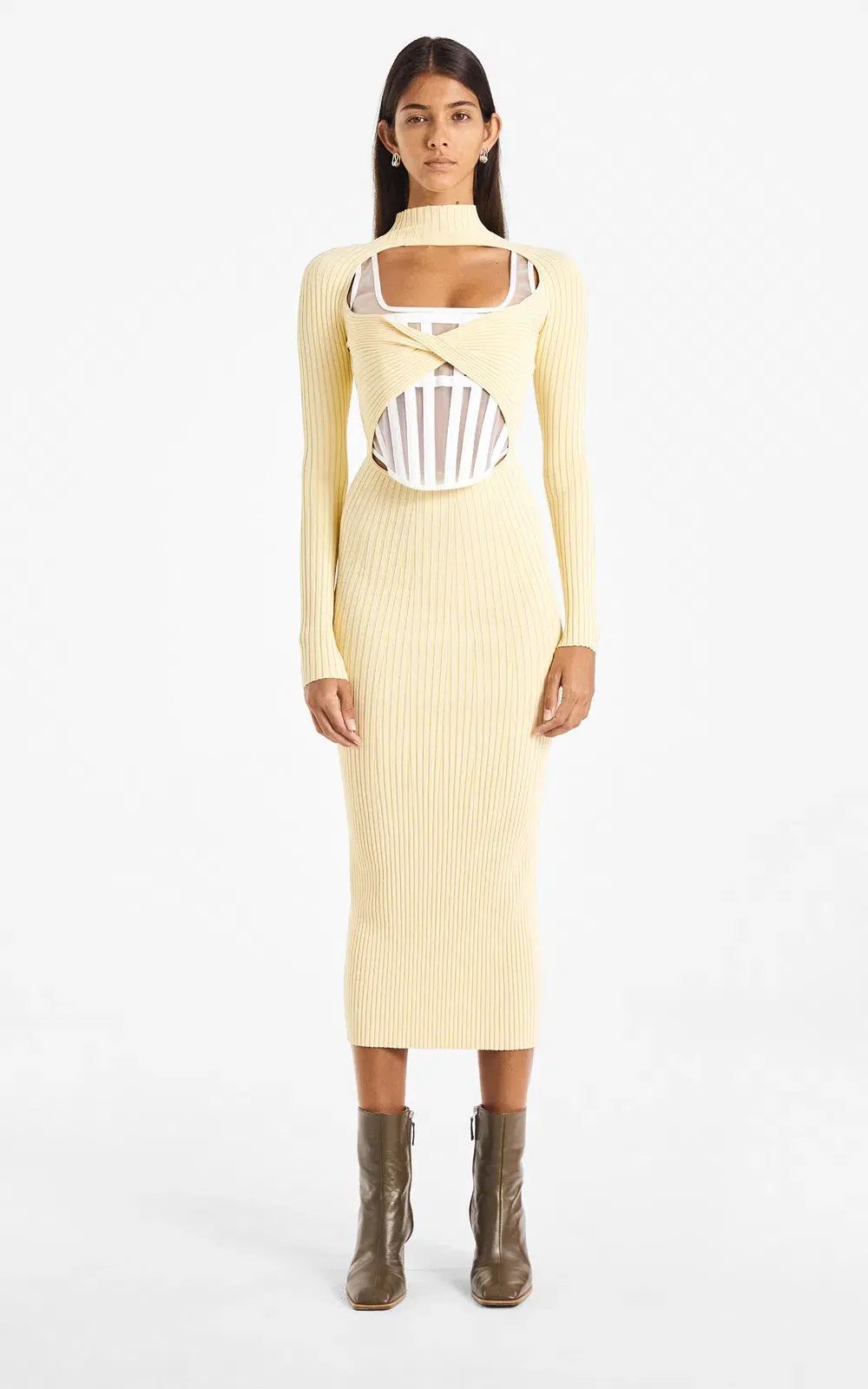 Dion Lee Stripe Rib Twist Dress Yellow Size 10 photo 2