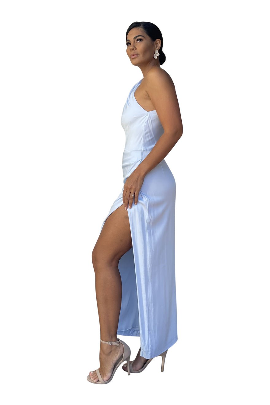 Sofia The Label May Draped One Shoulder Gown- Powder Blue photo 3