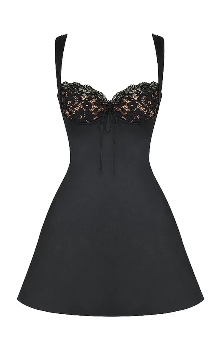 House of CB Adriana Satin and Lace Mini Dress Black Size L / AU 12 photo 6