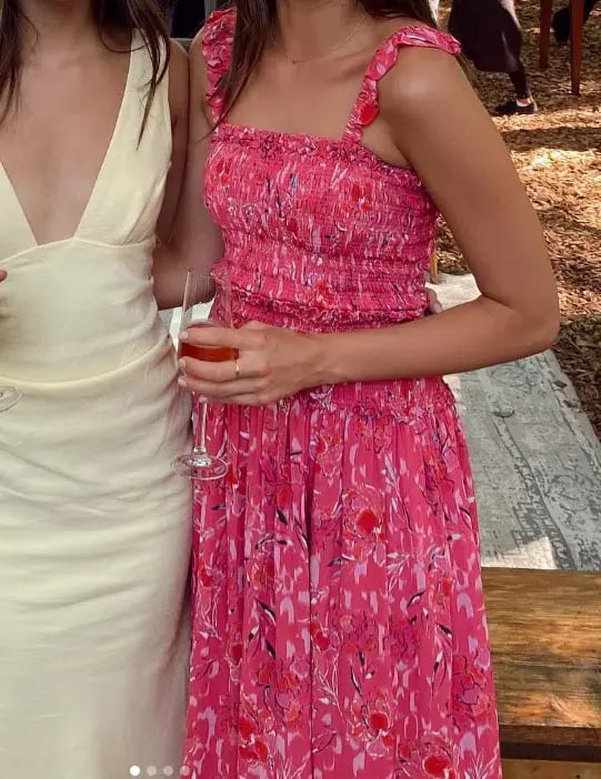 Steele Bahati Shirred Midi Dress Pink Print Size S photo 2