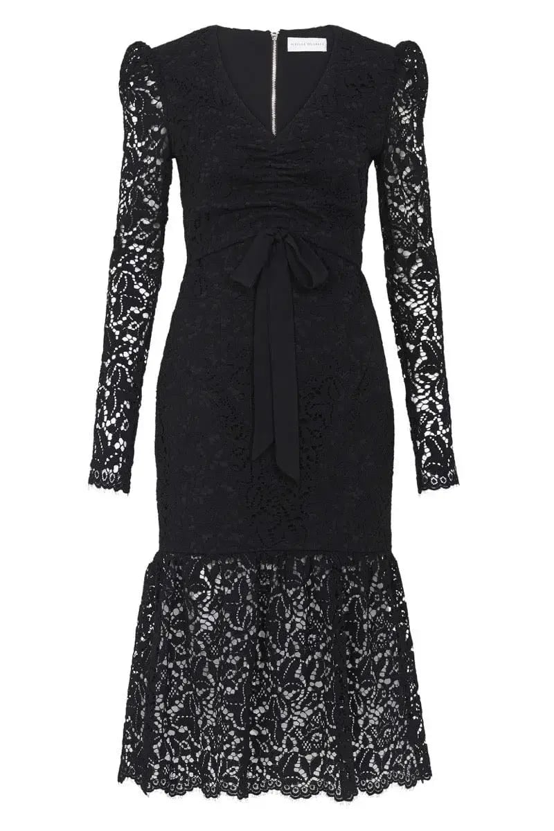 Rebecca Vallance Le Saint Ruched Lace Dress Black Size 6 photo 4