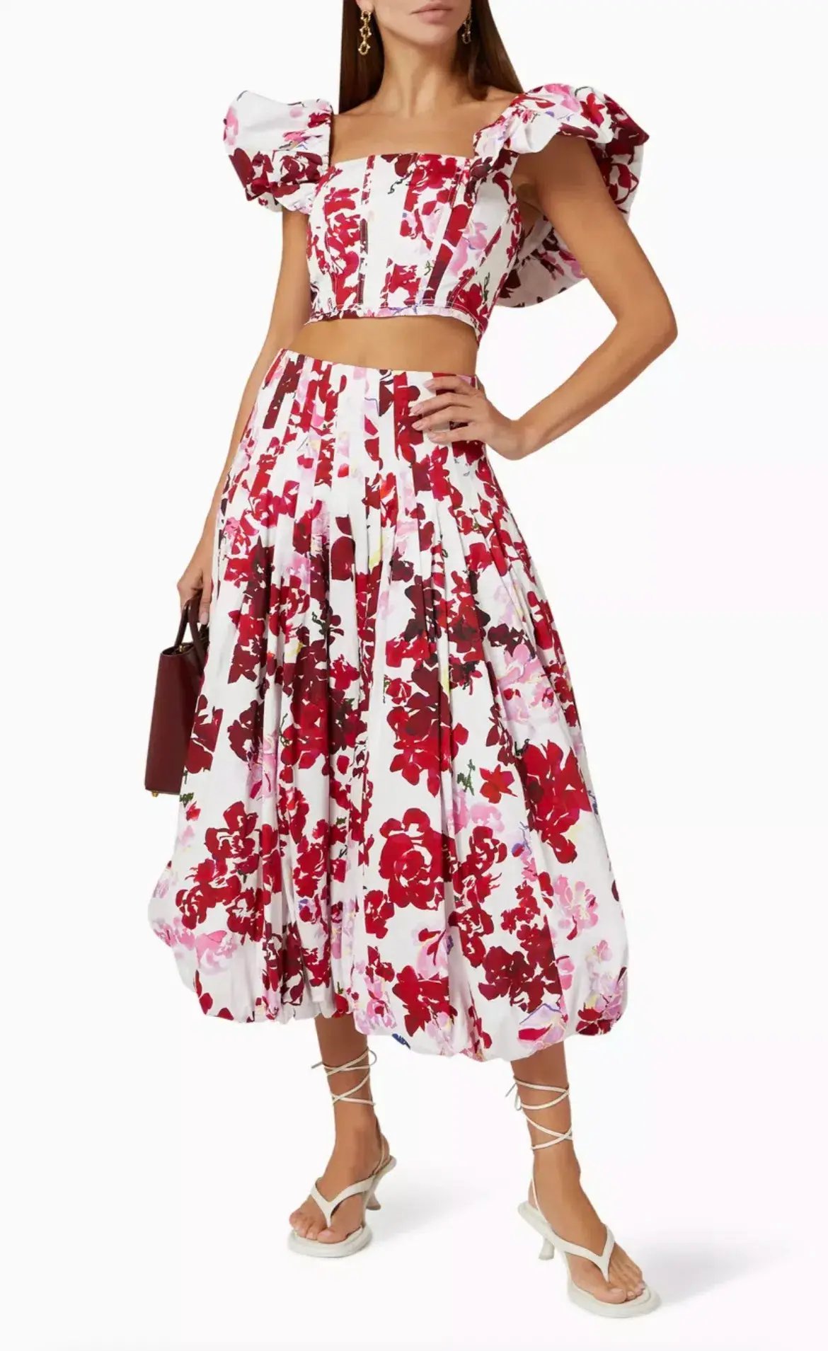 Aje Margot Bubble Sleeve Top & Cherie Bubble Midi Skirt Set Roses of Provence Floral Print Size AU 16 photo 5