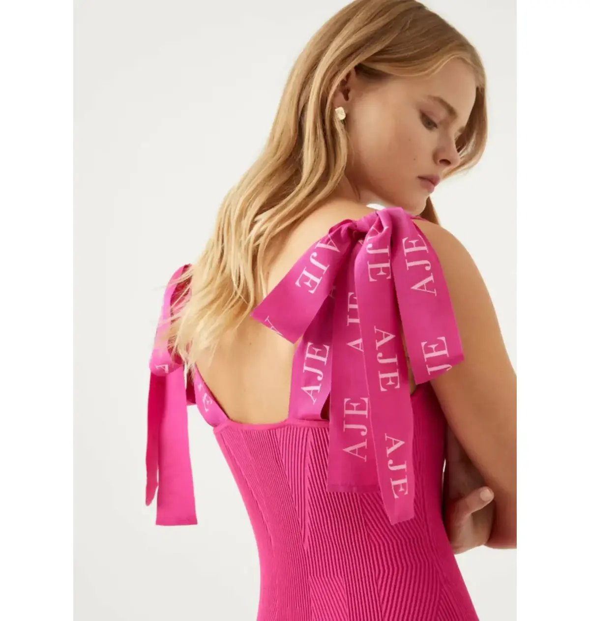 Aje Amber Knit Tie Shoulder Logo Mini Dress Pink Size S / AU 8 photo 2