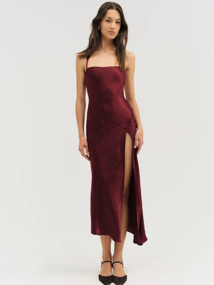 For Love and Lemons Carla Jacquard Dress - Burgundy photo 4
