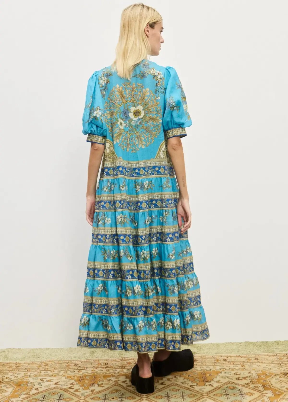 Alemais Casssie Tiered Midi Dress Blue Print Size AU 16 photo 2