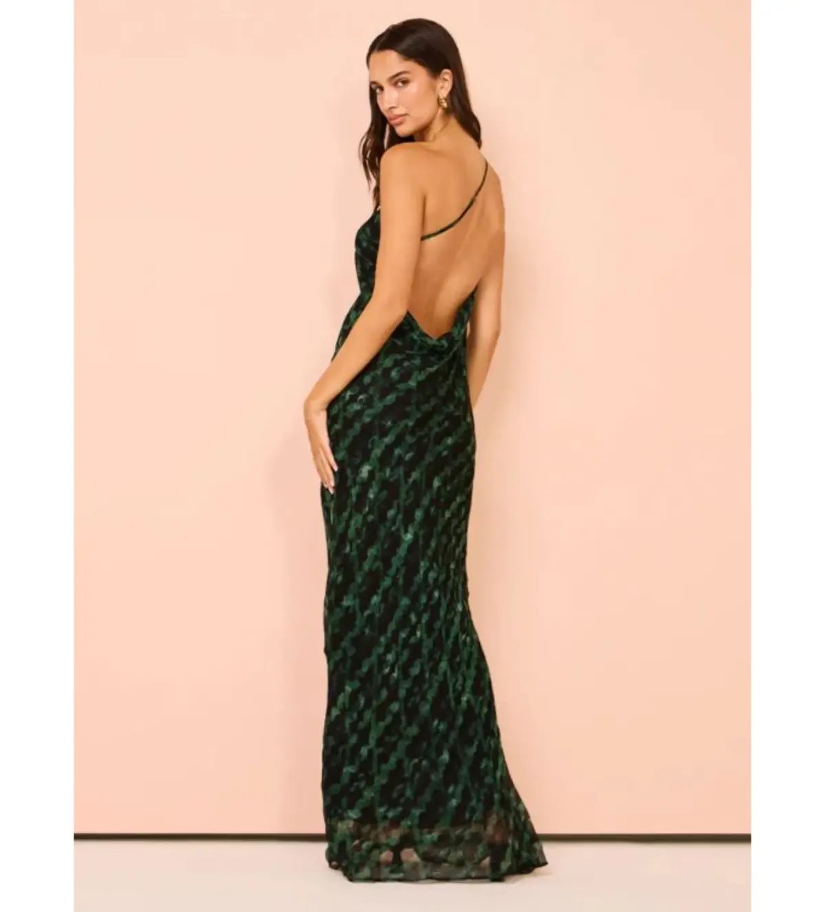 Shona Joy Remi One Shoulder Cowl Back Maxi Dress in Rosemary/Black Size AU 8 photo 3