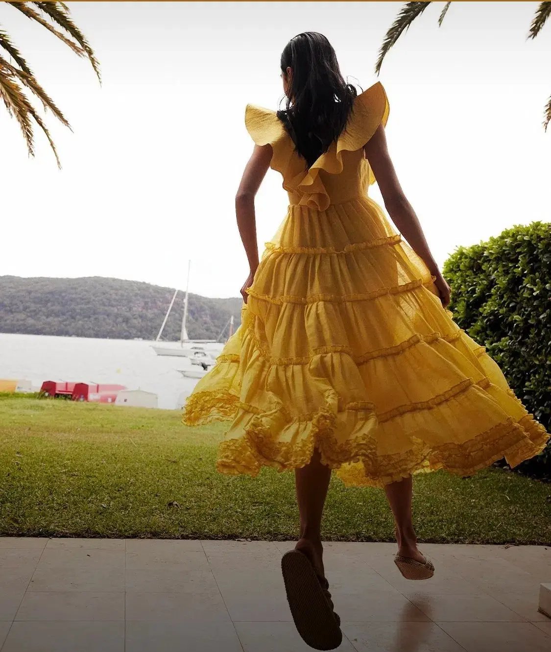 Leo Lin The Limon Silk Linen Midi Dress Midi Yellow Size 8 photo 3
