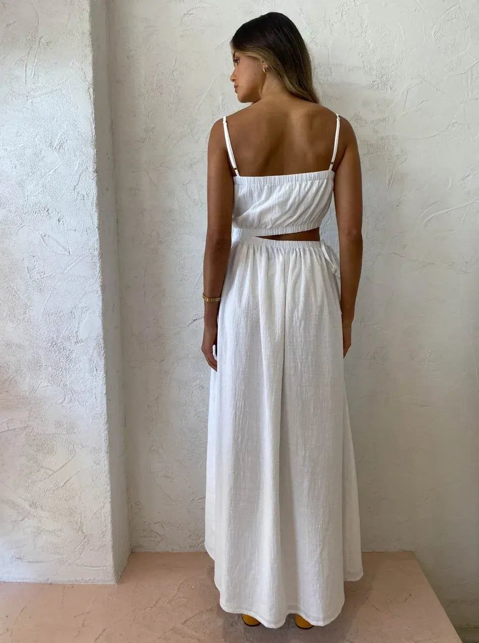 By Nicola Carnivale Elastic Waist Maxi Dress White Size 8 photo 2