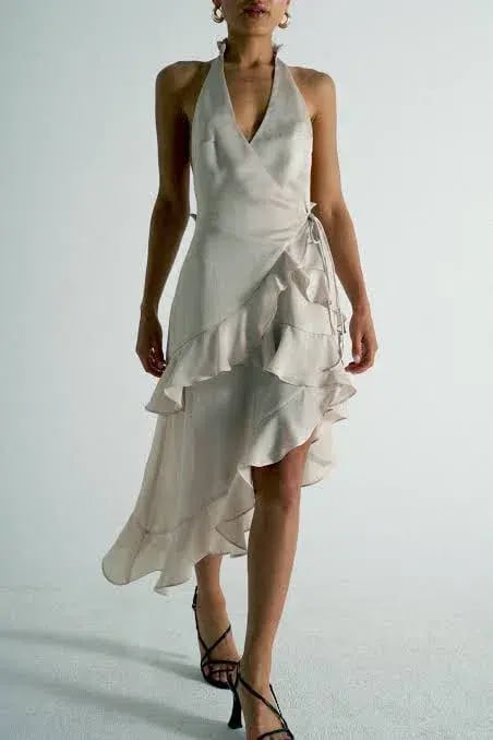 Luhmann Lamina Backless Frill Dress Champagne Cream Size AU 8 photo 3