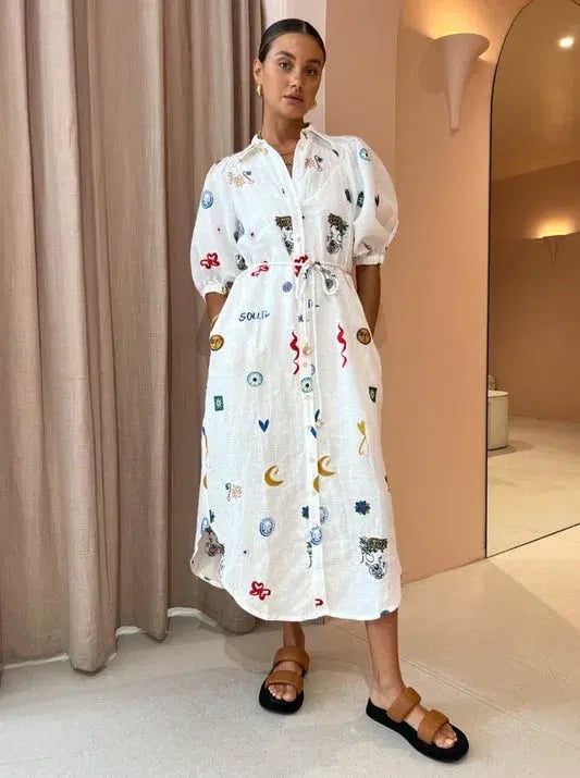Alemais Soleil Embroidered Midi Shirt Dress Print Size 10 photo 2