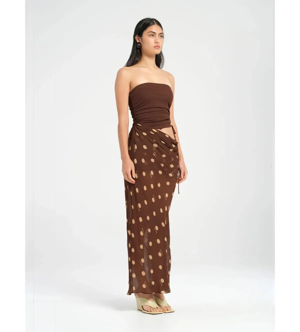 BENNI Roscoe Maxi Dress Espresso Polka Dot Size AU 8 photo 2