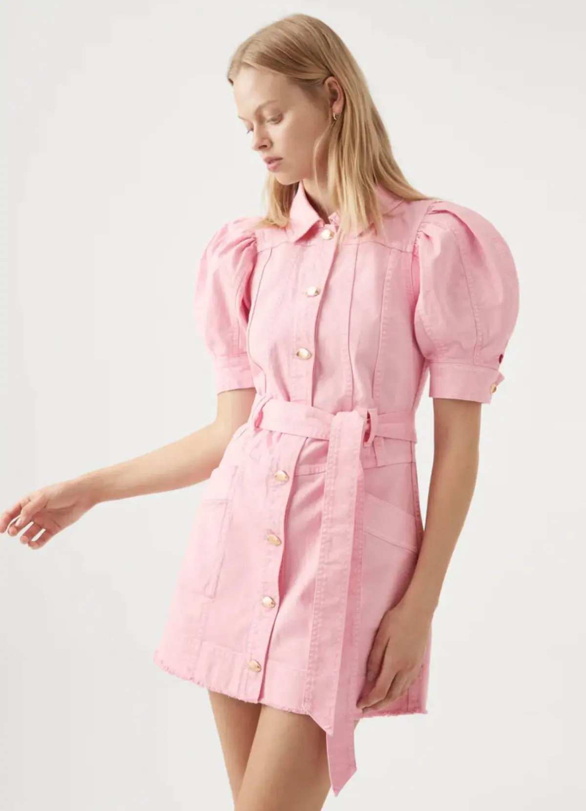Aje Flora Denim Puff Sleeve Mini Dress Pink Size 8 photo 4