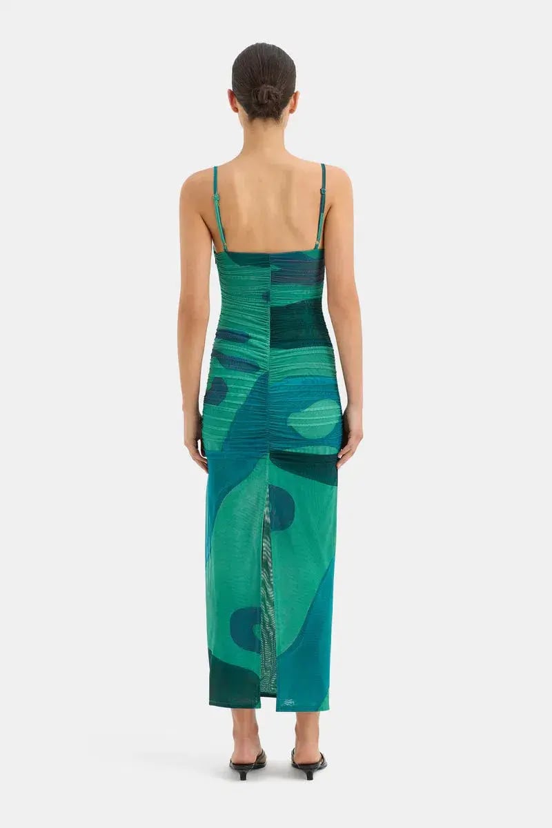 Sir The Label Frankie Gathered Midi Dress Green Multi Size 1 / AU 8 photo 4