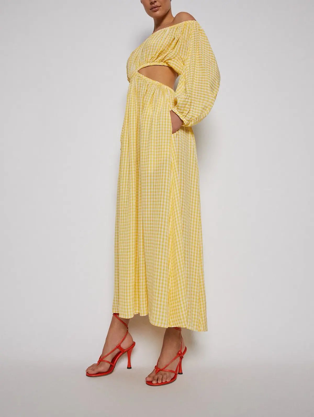 Scanlan Theodore Gingham Cut Out Dress Yellow Size 8 photo 2