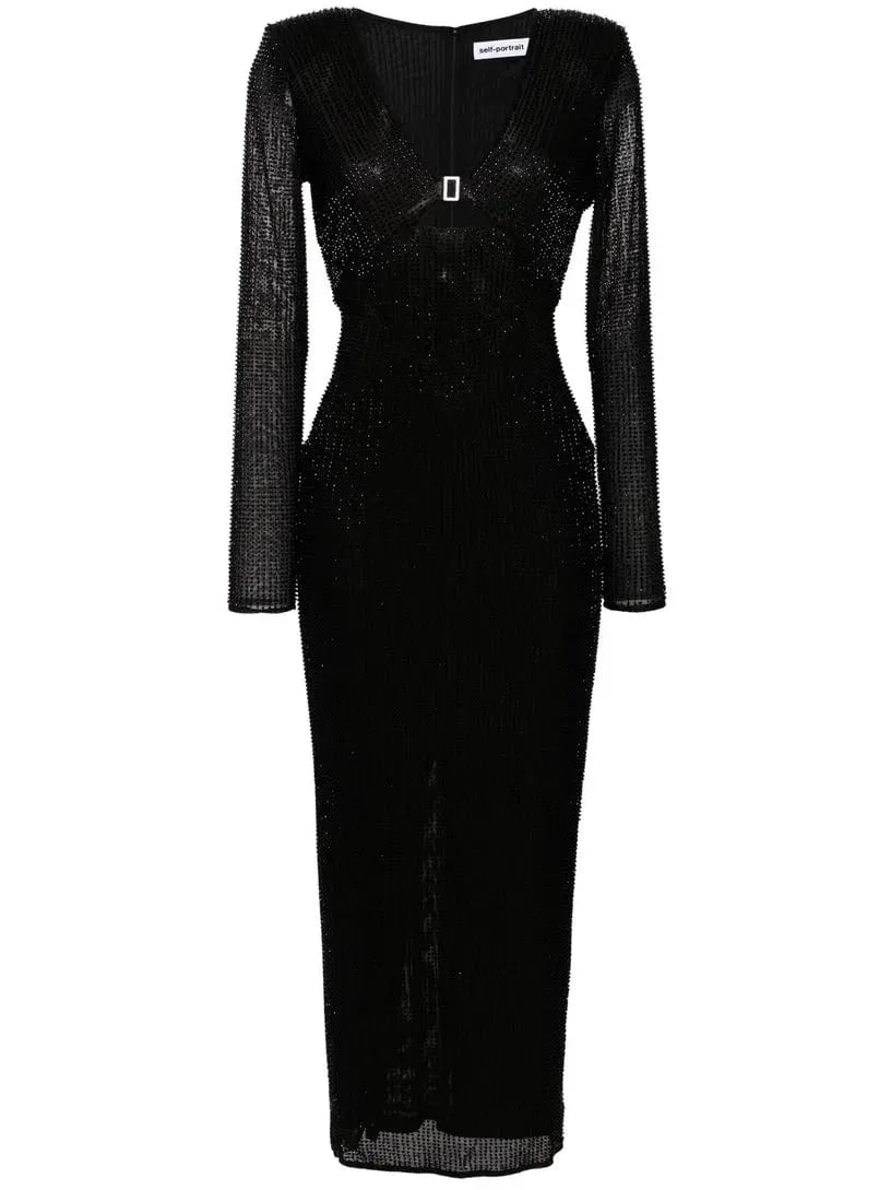 Self Portrait Beaded Mesh Midi Dress Black Size 10 photo 5