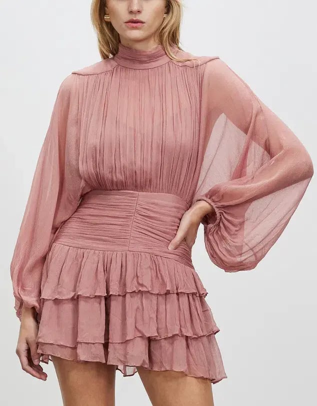 Shona Joy Olympia Long Sleeve Ruched Mini Dress in Antique Rose Pink Size 6 photo 5