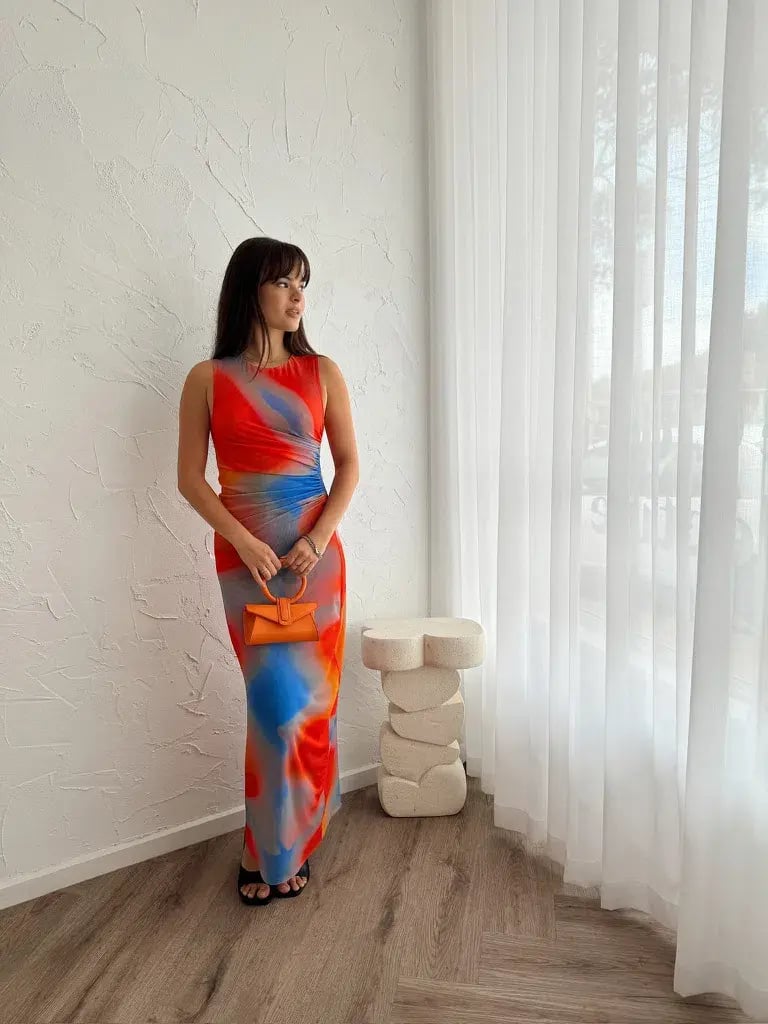 Scanlan Theodore Italian Watercolour Dress in Red/Blue Size AU 8 photo 5