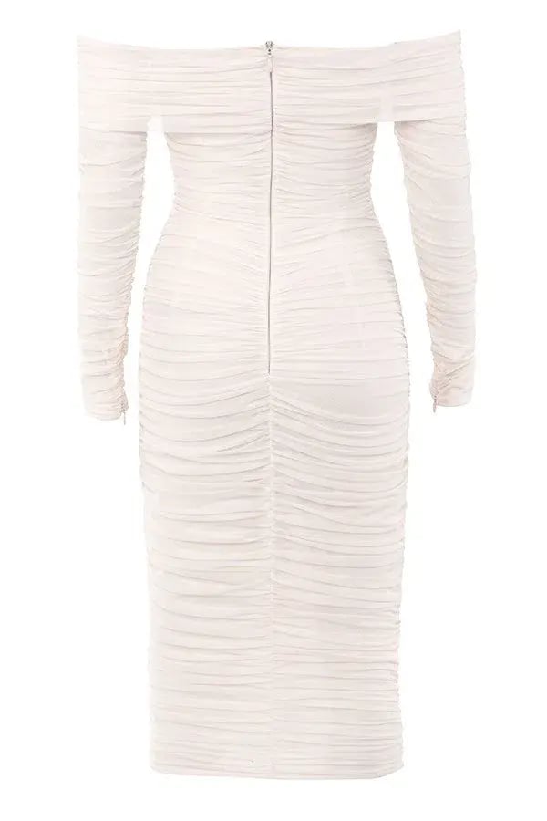 House of CB Anais Off Shoulder Ruched Midi Dress White Size 8 photo 5