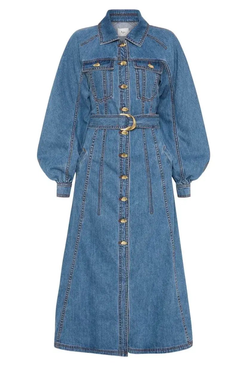 Aje Denim Full Sleeve Midi Dress Blue Size 8 photo 4
