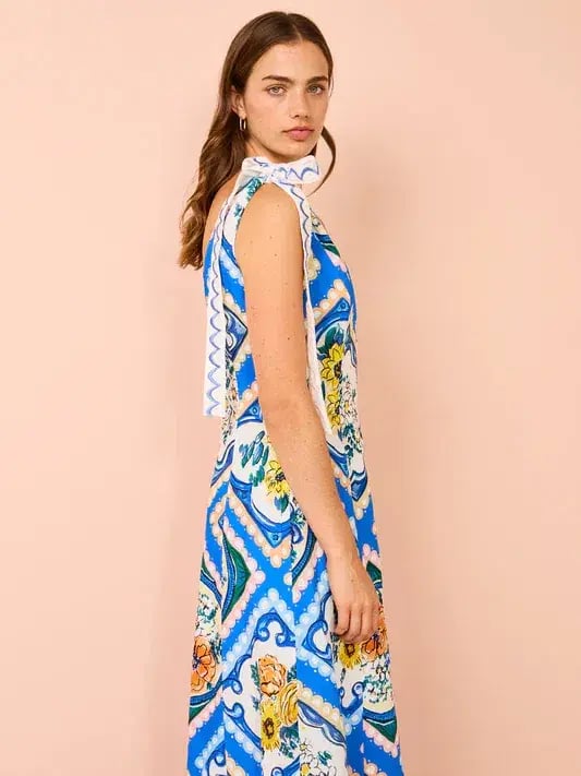 By Nicola Andoncia Tie Shoulder Maxi Dress Azure Blue Floral Size 8 photo 4