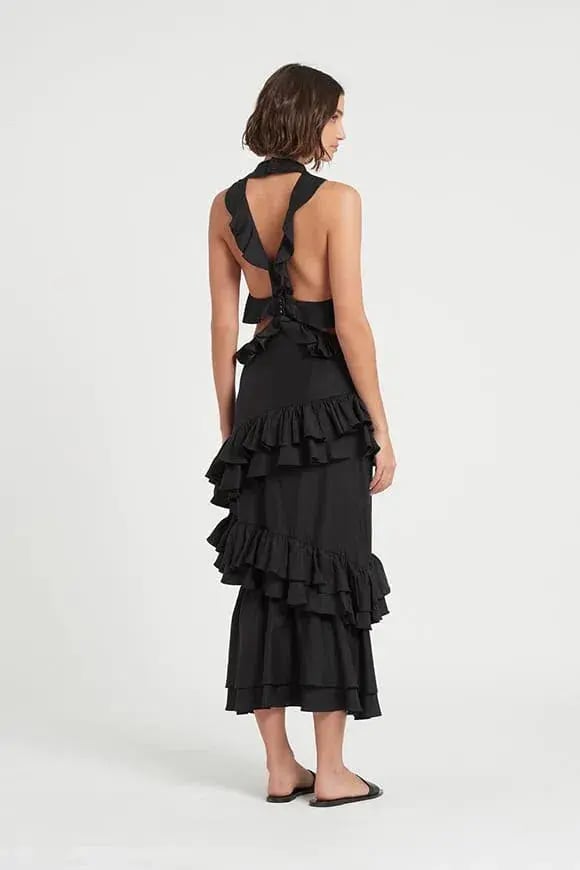 Sir The Label Amaris Ruffle Gown Midi Dress Black Size 4 / AU 14 photo 2