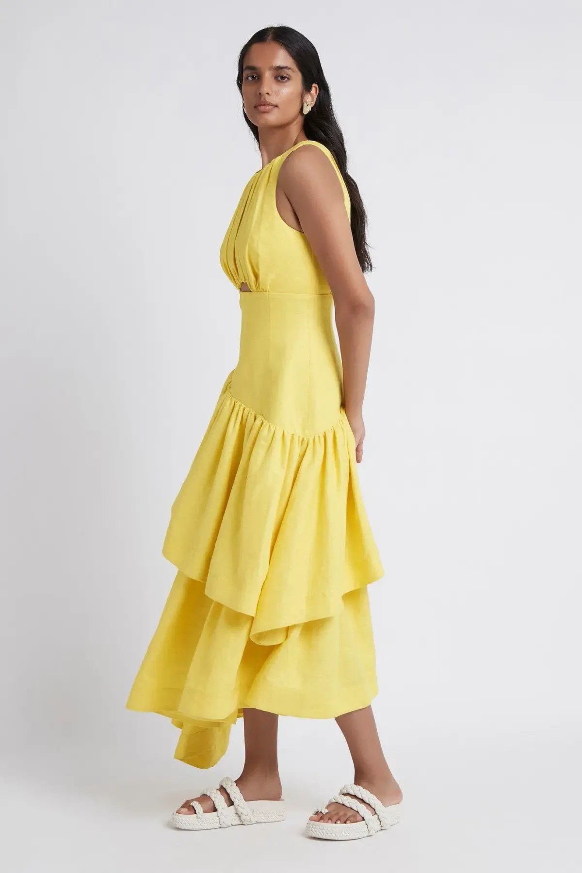 Aje Caliente Tiered Cut Out Dress Yellow Size 6 photo 6