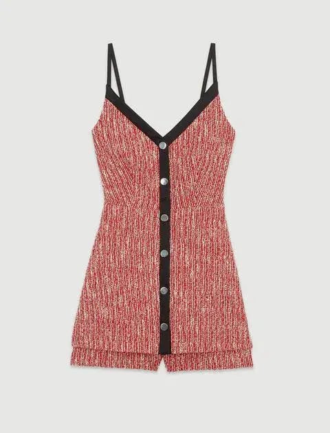 Maje Rever Skirt Overlay Tweed Cotton Blend Playsuit Red Size AU 8 photo 3