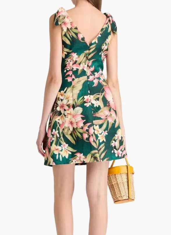 Zimmermann Lexi Pleated Floral-print Linen Mini Dress Green Size 1 /Au 10 photo 2