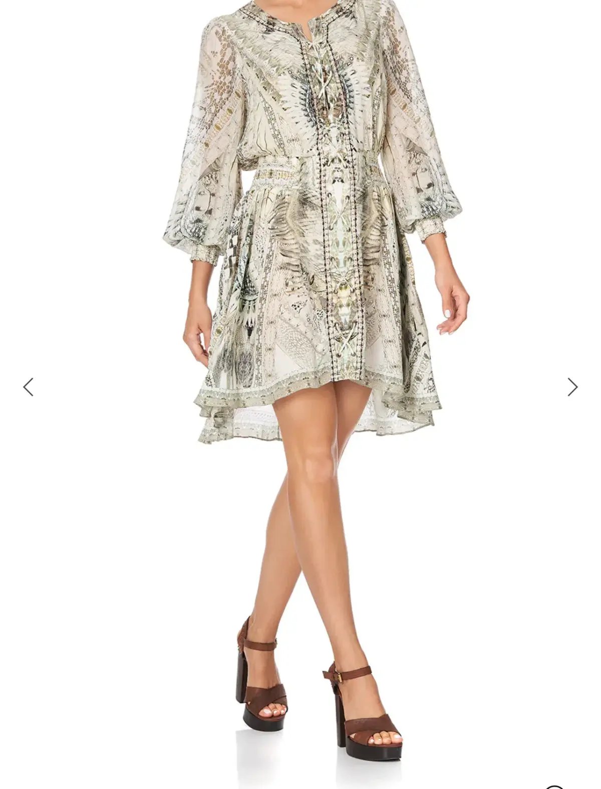 Camilla Lace Up Shirred Waist Mini Dress Daintree Dreaming Print Size S/AU 10 photo 2