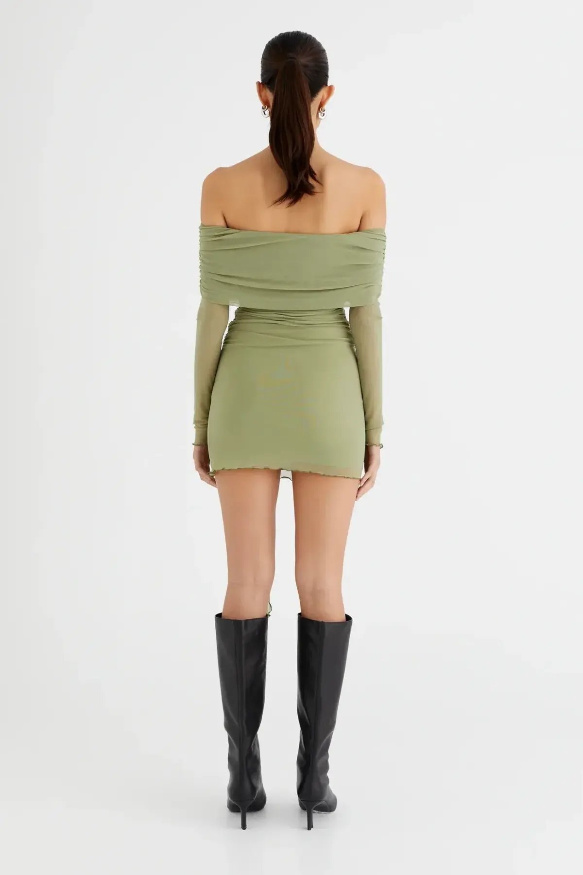 Benni Yasmin Off Shoulder Mini Dress Pistachio Green Size 10 photo 3