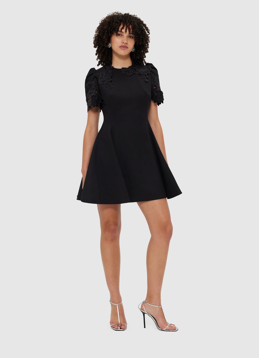 Leo Lin Elyse Appliqué Short Sleeve Mini Dress - Ebony photo 3