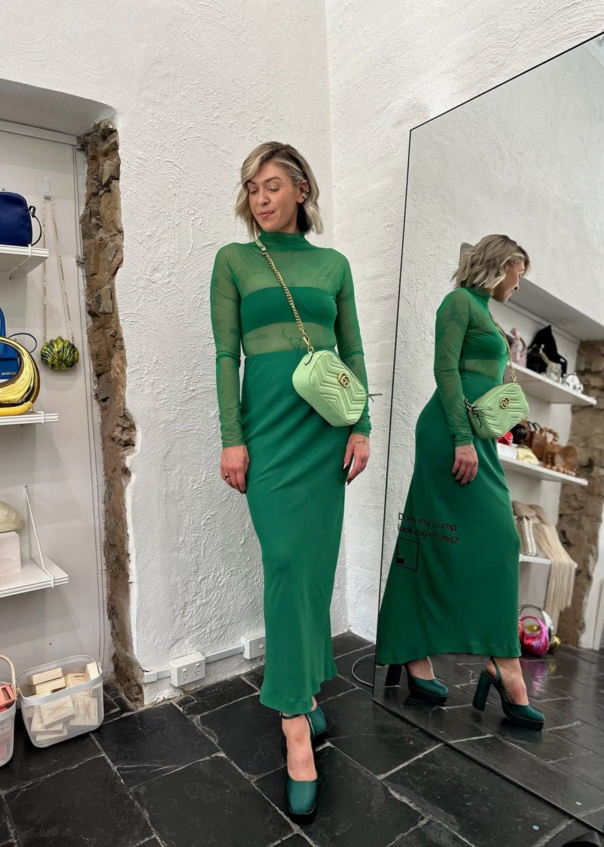 Carla Zampatti Pura Mesh Bodysuit & Godet Skirt, Jade photo 2