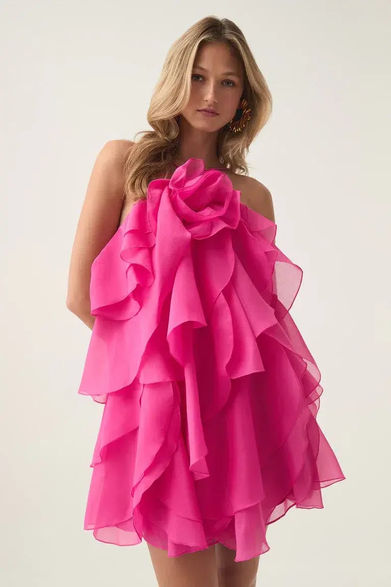 Aje Pandorea Layered Mini Dress Fuschia Rose Size 10 photo 2