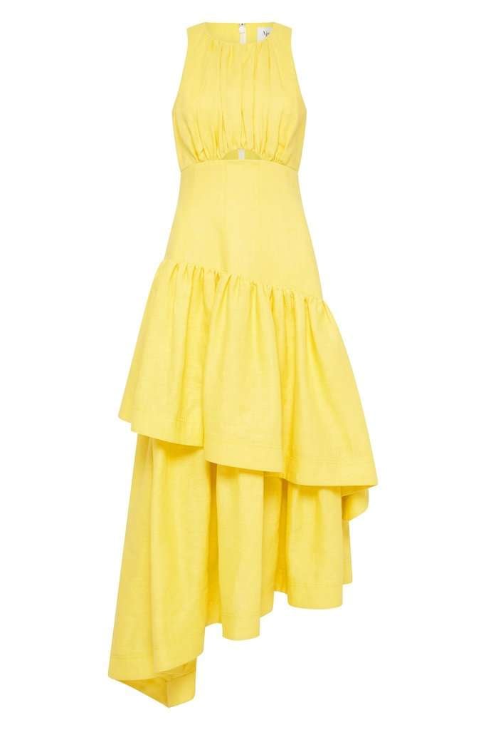 Caliente Tiered Cut Out Dress in Daisy Yellow photo 2