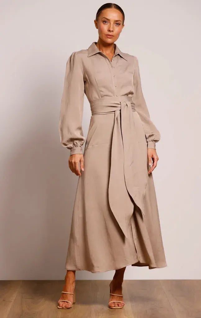Pasduchas Regalia Shirt Midi Dress Nude Size 8 photo 3