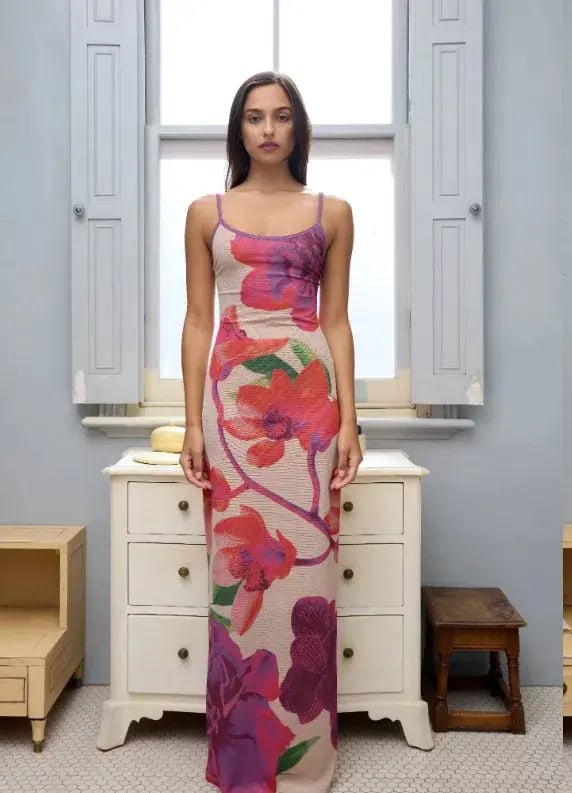 WIth Harper Lu Slip Dress - Mesh Fuchsia Bloom size M photo 3