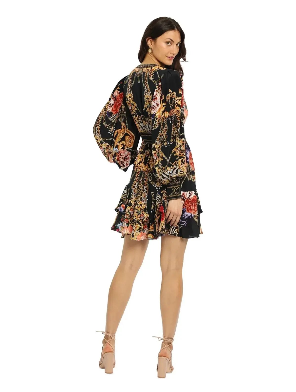 Camilla A Night In The 90s Button Front Frill Dress Black Print Size 8 photo 2