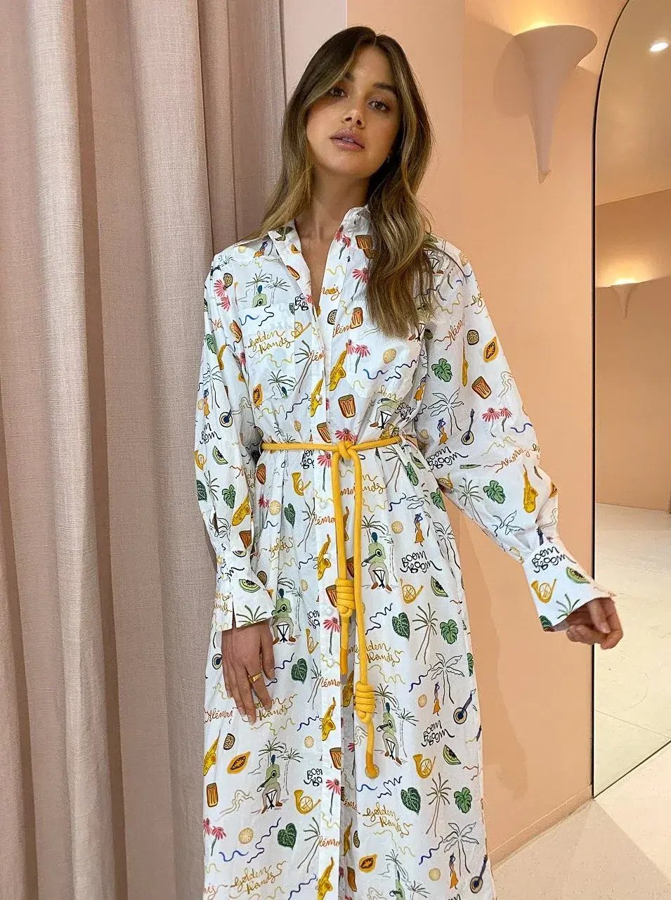 Alemais x Sam Pauletto Golden Hand Midi Shirt Dress Print Size 10 photo 2