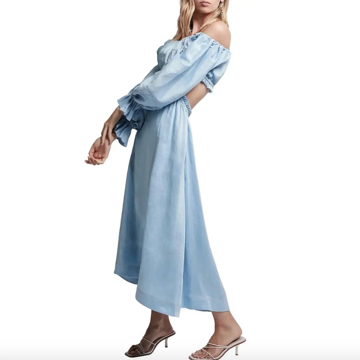 Aje Overture Blouson Midi Dress Off Shoulder Blue Size AU 4 photo 2