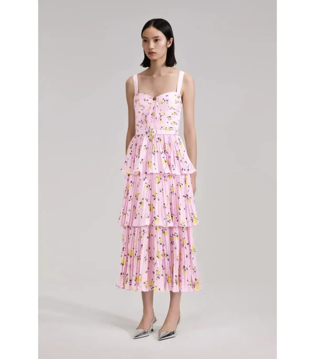 Self Portrait Tiered Midi Dress Pink Floral Print Size AU 6 photo 2