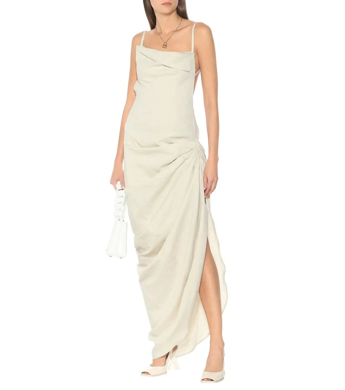 Jacquemus La Robe Saudade Asymmetrical Dress in Neutral Beige Size 36 photo 2