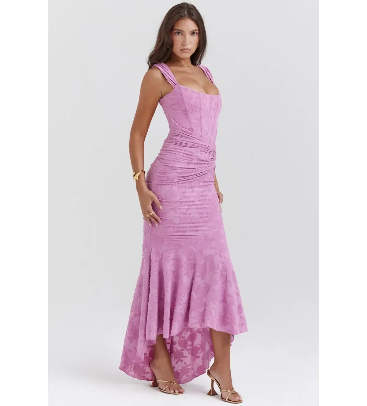 House of CB Cesca Maxi Dress Rose Pink Floral Size 8 photo 3