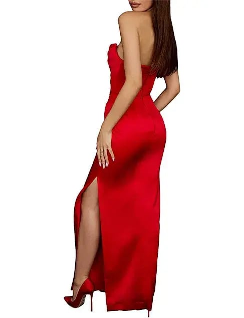 House of CB Adrienne Satin Strapless Gown Scarlet Red Size S / AU 8 photo 3