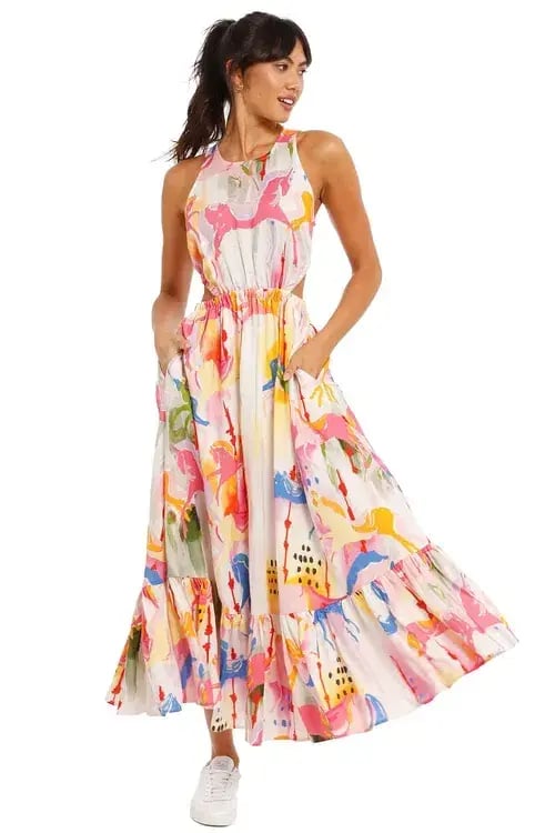 Leo & Lin Carousel Cut Out Dress Rainbow Carousel Multi Print Size 8 photo 2