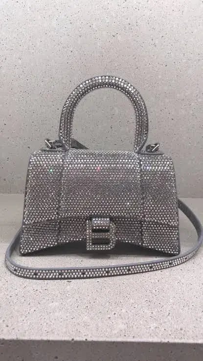 Balenciaga Crystal Embellished Hourglass Tote Bag Grey photo 2